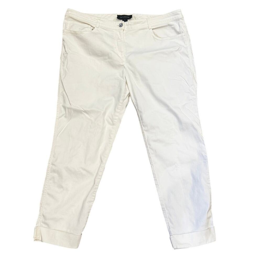 St John White Cropped Pants Womens Size 14 Stretch Cotton Ankle Casual Summer